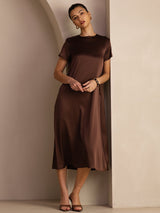 [Bitter Chocolate] SilkSilky-AU Short Sleeve Round Neck Dress 003