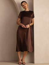 [Bitter Chocolate] SilkSilky-AU Short Sleeve Crew Neck Dress 003