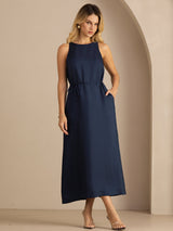 [Dark Blue] SilkSilky-AU Sleeveless Crew Neck Dress 001