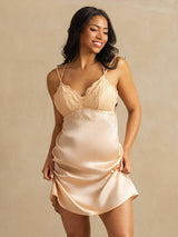 [Light Pink] SilkSilky-AU Spaghetti Strap V Neck Nightgown 003