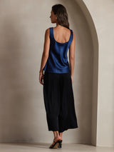 [Dark Blue] SilkSilky-AU 19Momme Stretch Silk Charmeuse Sleeveless Scoop Neck Camisole 002