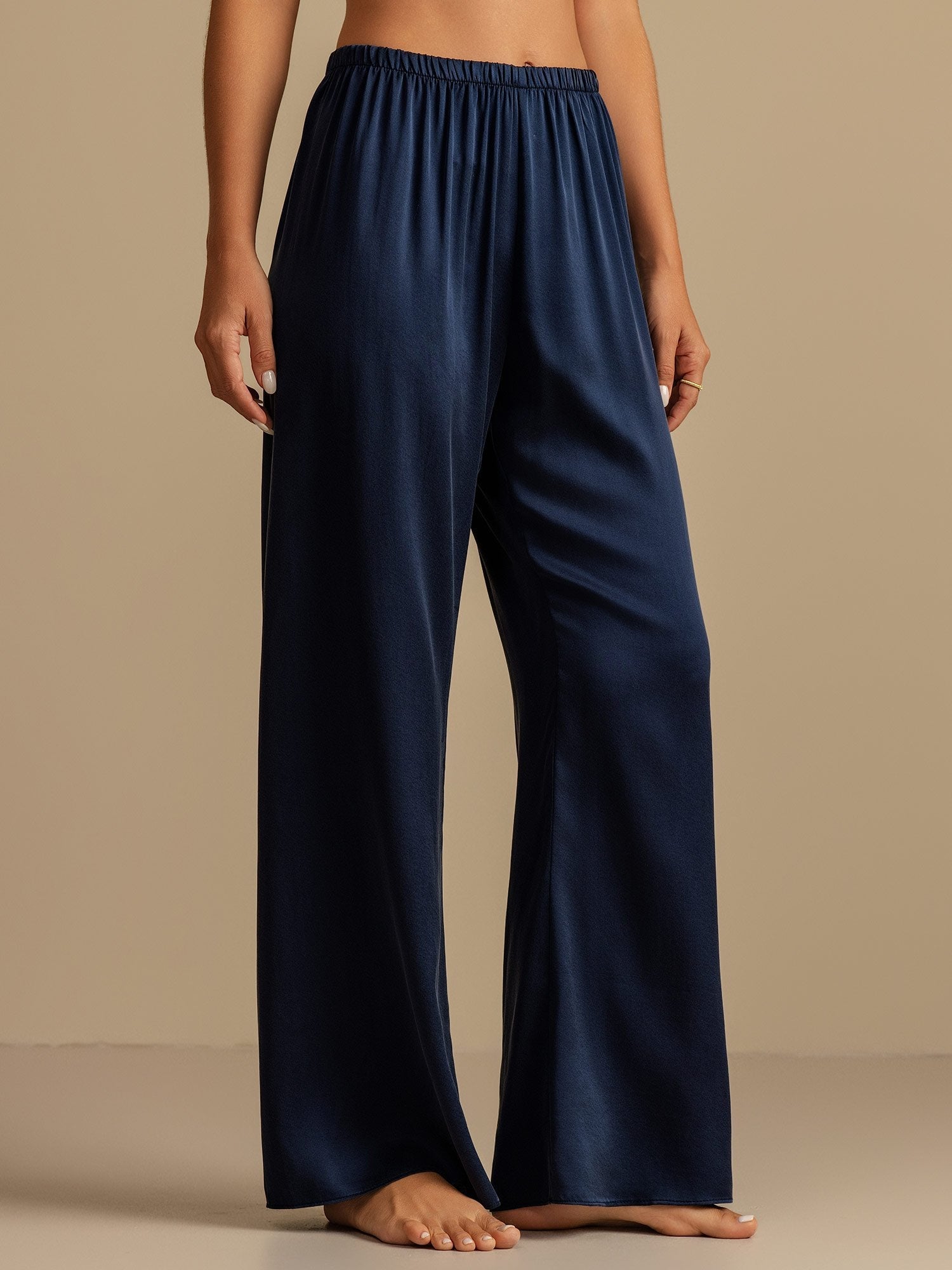 [Dark Blue] SilkSilky-AU 19Momme Washable Silk Womens Sleep Bottoms 001,