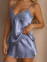 [Steel Blue] SilkSilky-AU Sleeveless V Neck Camisole Set 004