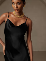 [Black] SilkSilky-AU Spaghetti Strap Cowl Neck Dress 007