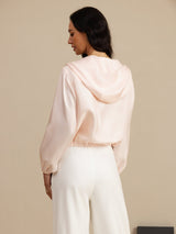 [Pink] SilkSilky-AU 18Momme Silk Satin Surah Long Sleeve Stand Collar Women's Outerwear 002