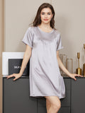 SilkSilky AU Pure Silk Short Sleeve Round Neck Nightgown LightGray 001