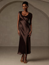 [Coffee] SilkSilky-AU Cap Sleeve Dress 003