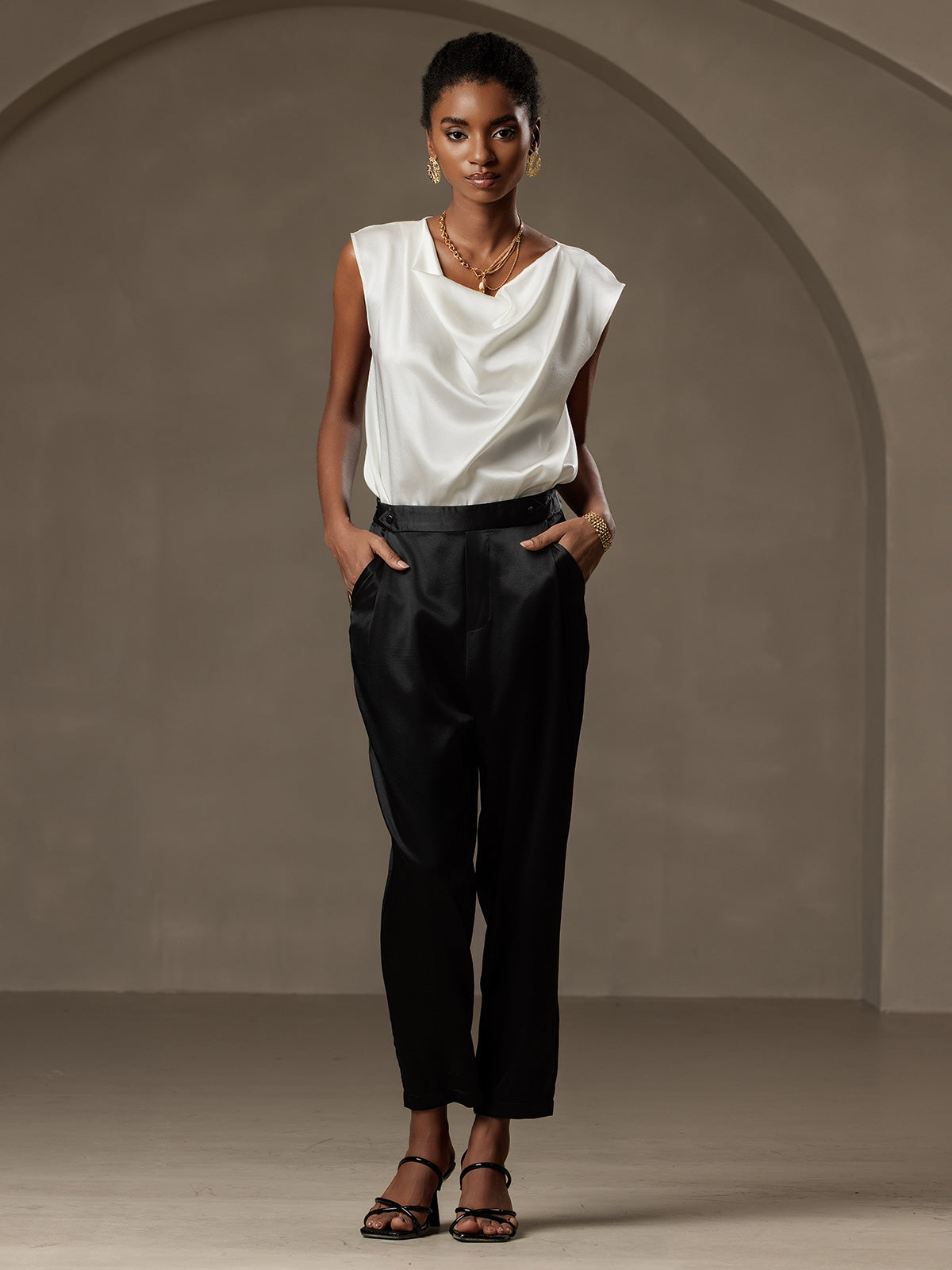 [Black] SilkSilky-AU 19Momme Silk Womens Pants 006