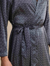 [Navy Ginkgo] SilkSilky-AU Long Sleeve V Neck Men's Dressing Gown 006