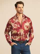 [Wine Dragon] SilkSilky-AU Long Sleeve Lapel Collar Men's Shirt 003