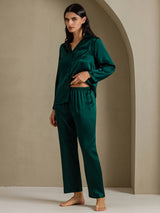 [Dark Green] SilkSilky-AU Long Sleeve Lapel Collar Women's Pyjamas 007
