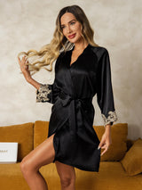 [Black] SilkSilky-AU 3/4 Sleeve Women's Dressing Gown 001