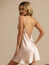 [Pink] SilkSilky-AU Sleeveless V Neck Nightgown 002