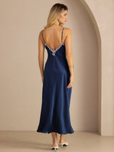 [Blue] SilkSilky-AU Spaghetti Strap V Neck Dress 002