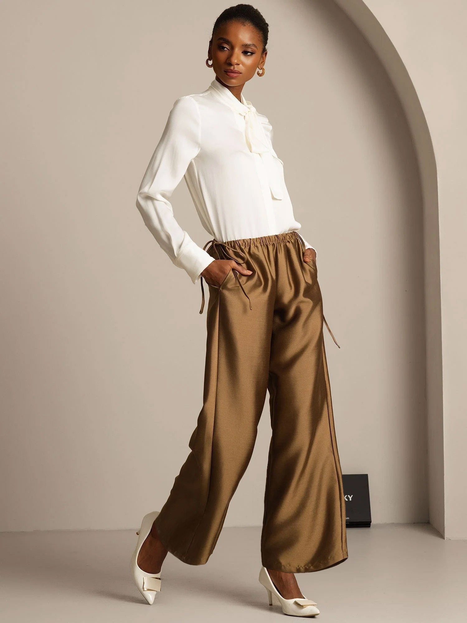 [Bronze] SilkSilky-AU 32Momme Wool Womens Pants 005,