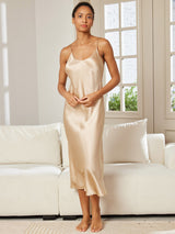 [Champagne] SilkSilky-AU Sleeveless V Neck Nightgown 005