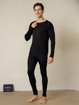 [Black] SilkSilky-AU Silk Jersey Long Sleeve Round Neck Men's Long Johns 001