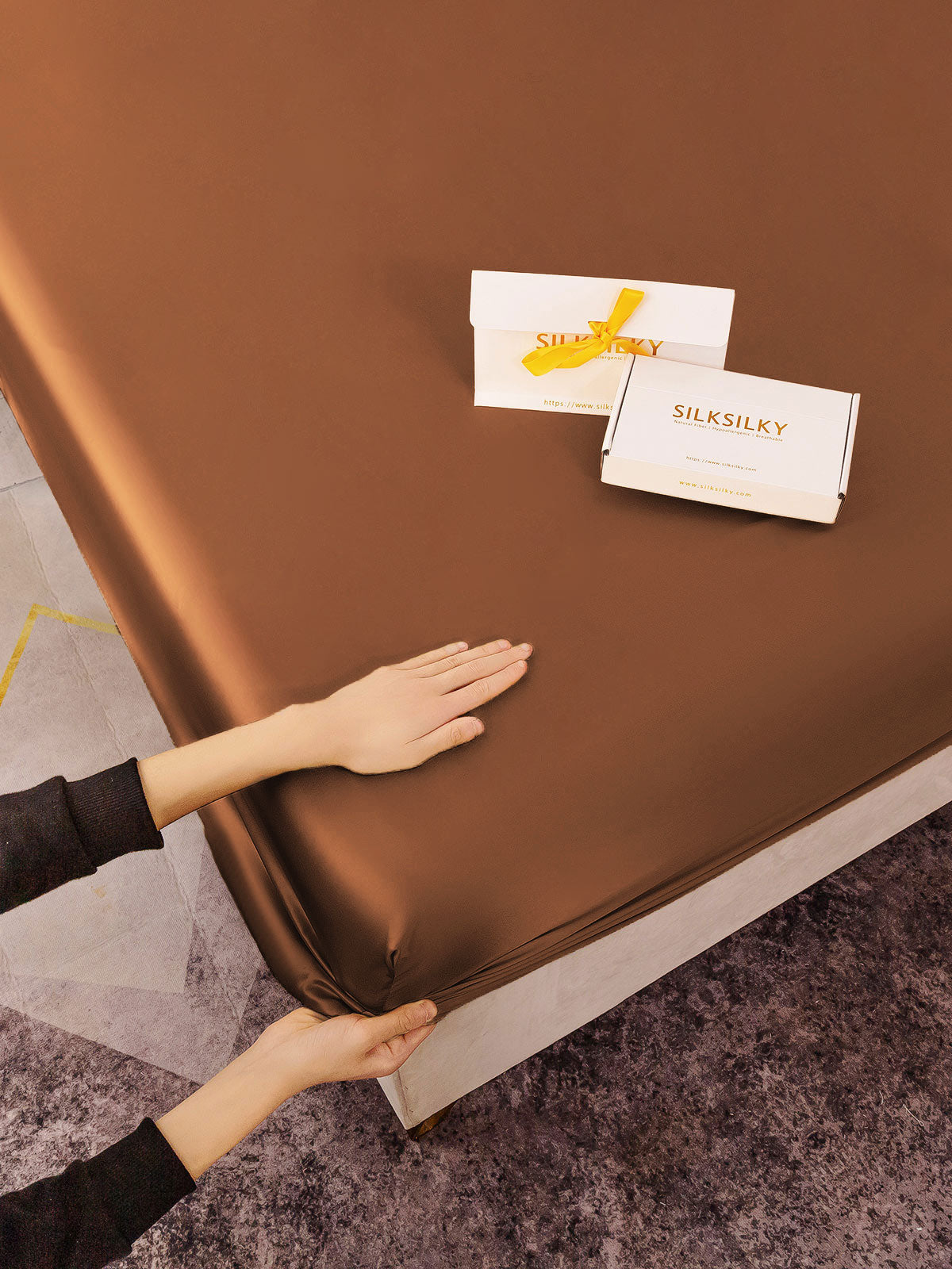 [Coffee] SilkSilky-AU 22Momme Pure Silk Sheet 003