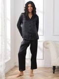 SilkSilky-AU Pure Silk Long Sleeve Lapel Women's Pyjamas Black 003