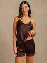 [Brown] SilkSilky-AU Sleeveless V Neck Camisole Set 002
