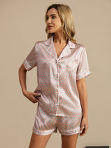 [Pink Heart Geo] SilkSilky-AU Short Sleeve Notch Collar Women's Pyjamas 003