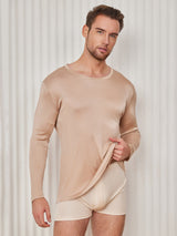 [Beige] SilkSilky-AU Long Sleeve Round Neck Men's T-Shirt 001