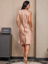 [Tuscany] SilkSilky-AU Cap Sleeve V Neck Dress 002