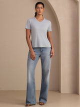 [Grayish Blue] SilkSilky-AU Short Sleeve V Neck Women's T-Shirt 006