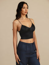 [Black] SilkSilky-AU Spaghetti Strap V Neck Camisole 002