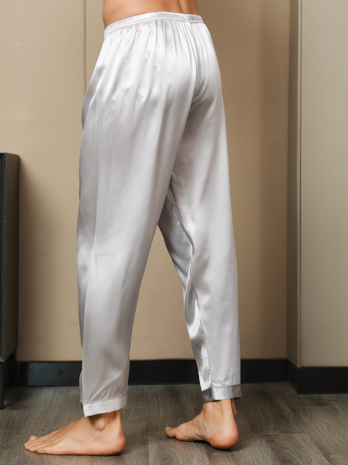 [Gray] SilkSilky-AU Pure Silk Mens Sleep Bottoms 006