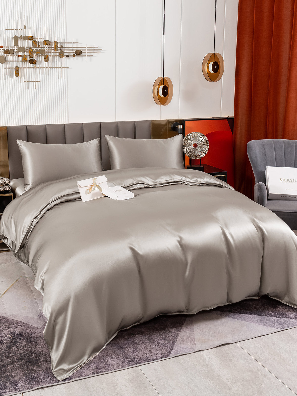 SilkSilky AU 19Momme Pure Silk Bedding Set Gray 004