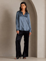 [Real Teal] SilkSilky-AU Long Sleeve Lapel Collar Women's Shirt 001