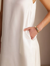 [White] SilkSilky-AU Sleeveless Crew Neck Dress 005