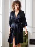 SilkSilky AU Pure Silk Half Sleeve Womens Robe Black 003