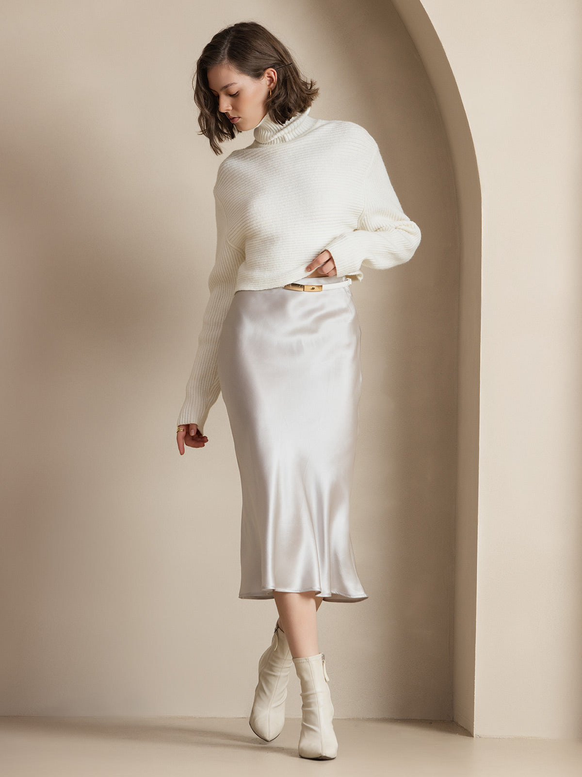 [Light Gray] SilkSilky-AU 19Momme Pure Silk Skirt 001,