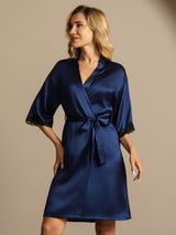 [Dark Blue] SilkSilky-AU Half Sleeve Women's Dressing Gown 005