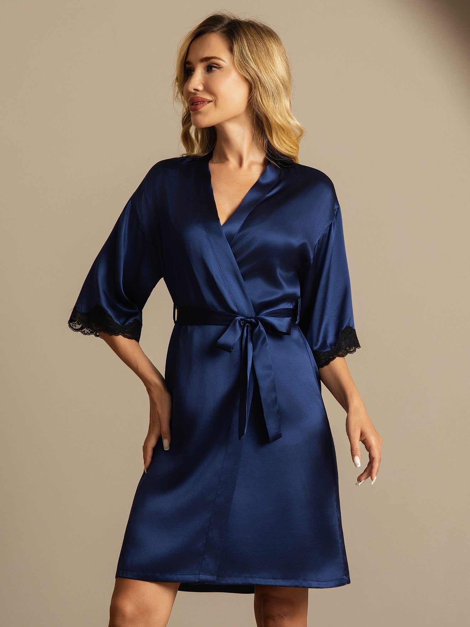 [Dark Blue] SilkSilky-AU Pure Silk Womens Robe 005