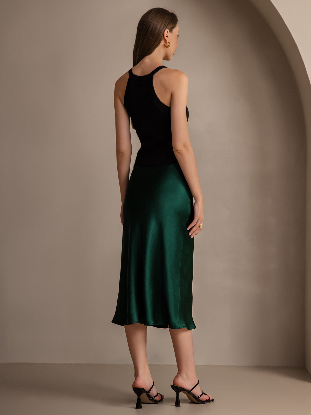 [Dark Green] SilkSilky-AU 19Momme Pure Silk Skirt 005