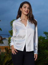 [White] SilkSilky-AU Long Sleeve Lapel Collar Women's Shirt 003