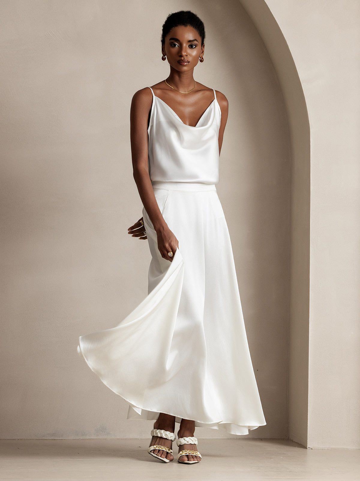 [White] SilkSilky-AU 19Momme Silk Skirt 006