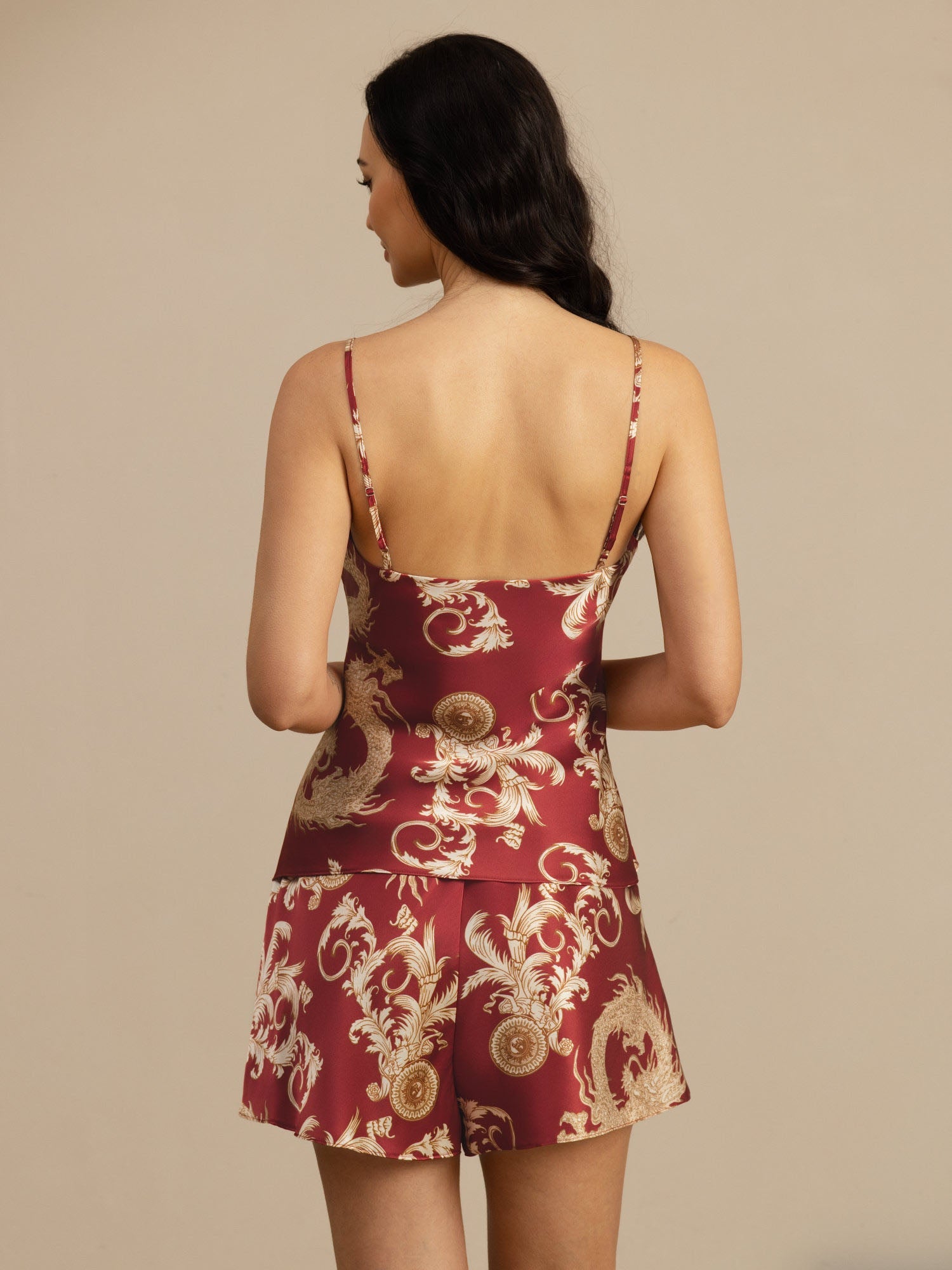 [Wine Dragon] SilkSilky-AU Spaghetti Strap V Neck Camisole Set 002