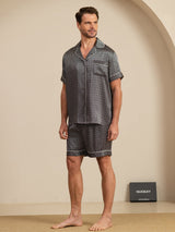 [Black Ginkgo] SilkSilky-AU Short Sleeve Notch Collar Men's Pyjamas 004