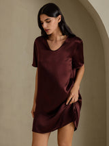 [Brown] SilkSilky-AU Half Sleeve V Neck Nightgown 003