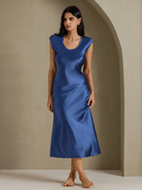 [Real Teal] SilkSilky-AU Cap Sleeve Dress 003