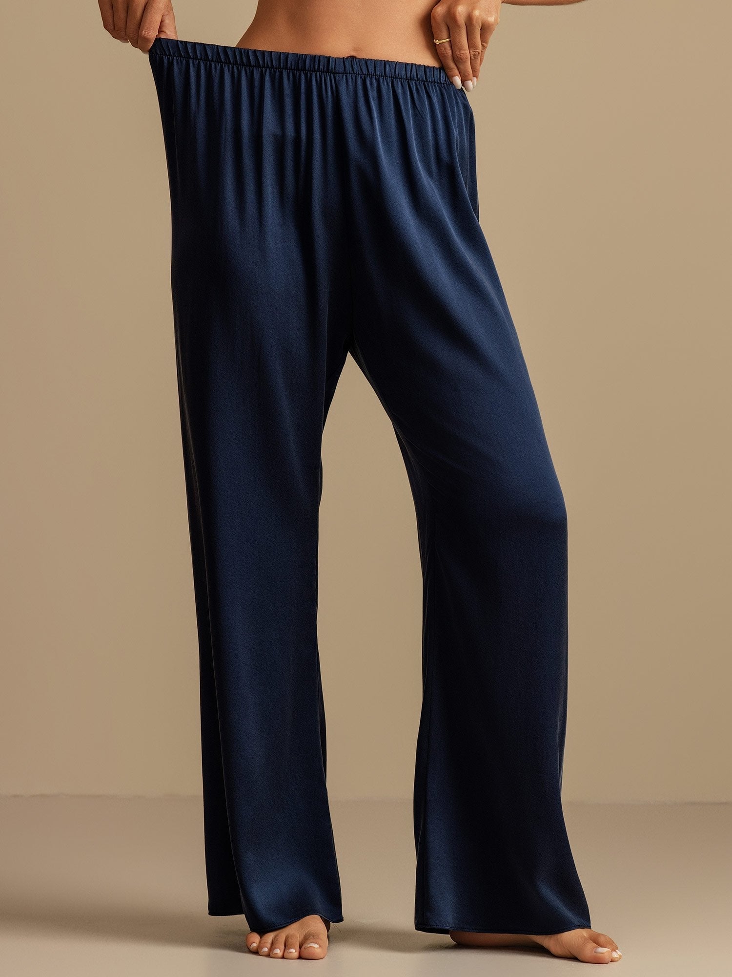 [Dark Blue] SilkSilky-AU 19Momme Machine-Washable Silk Womens Sleep Bottoms 005