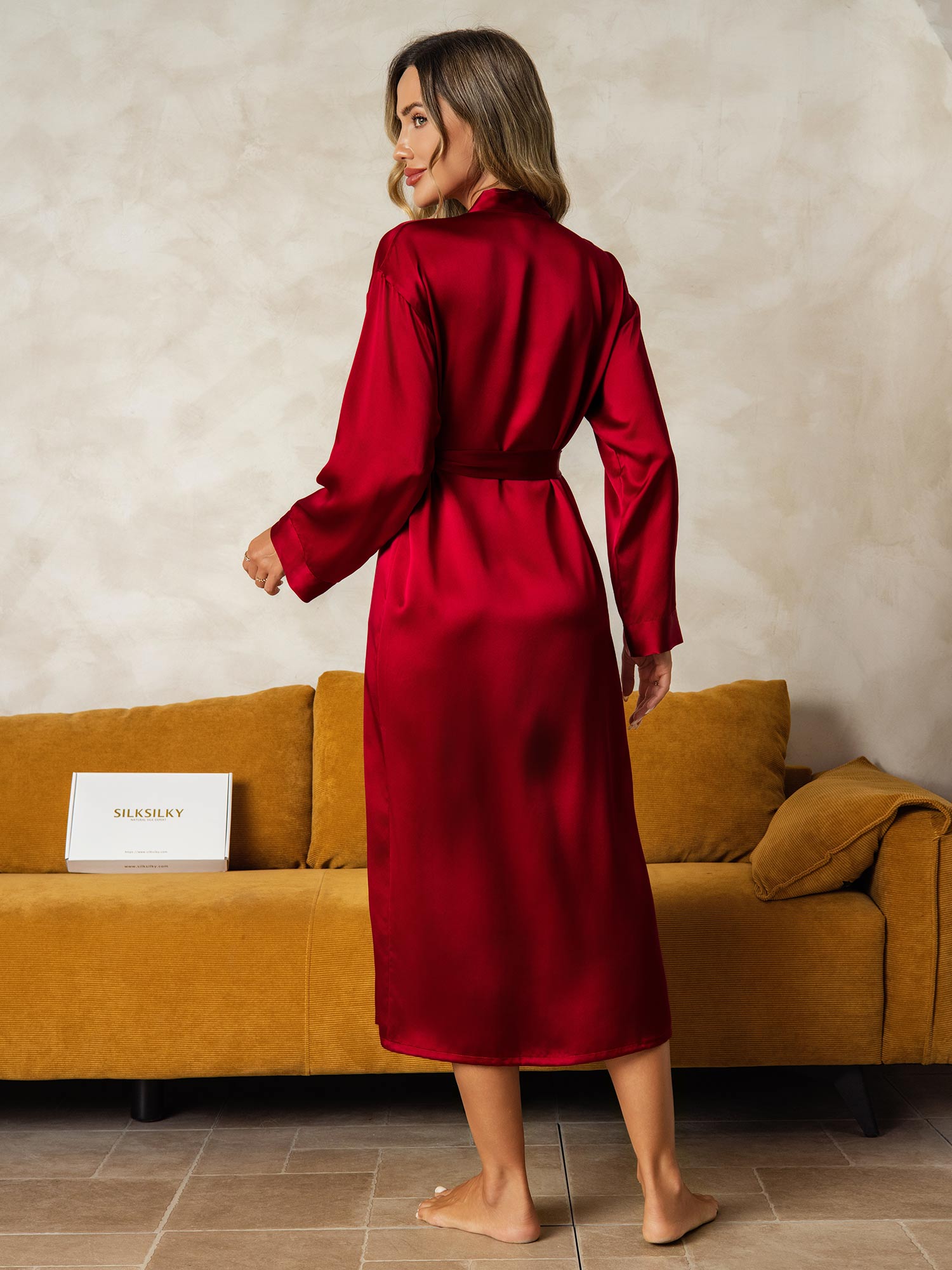 [Wine] SilkSilky-AU Pure Silk Wrap Women's Dressing Gown 002