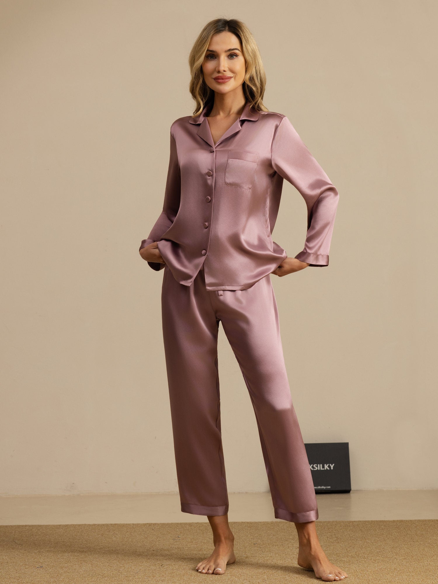 [Pale Mauve] SilkSilky-AU Long Sleeve Notch Collar Women's Pyjamas 001