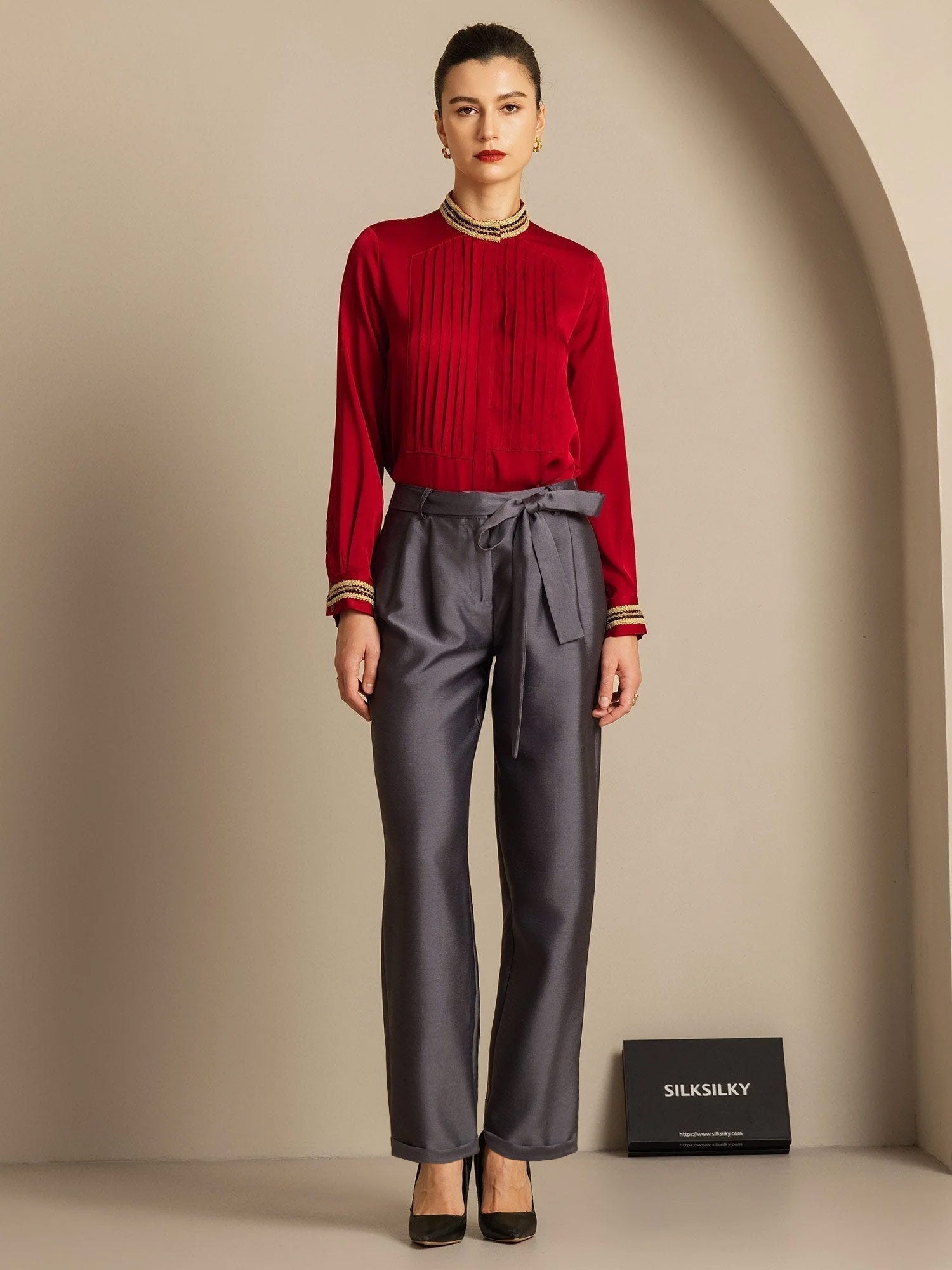 [Gray] SilkSilky-AU 32Momme Wool Womens Pants 006