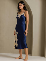 [Dark Blue] SilkSilky-AU Sleeveless V Neck Nightgown 009