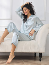 [Light Blue] SilkSilky-AU Long Sleeve Notch Collar Women's Pyjamas 001